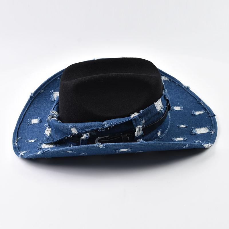 Vintage Washed Denim Jazz Hats For Women Men Gentleman Western Cowboy Hat Party Dress Up Cowgirl Hat