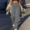 Streetwear Basic Buckle Cargo Pants Women Trousers Solid Straight Leg Big Pockets Baggy Sweatpants Chic
