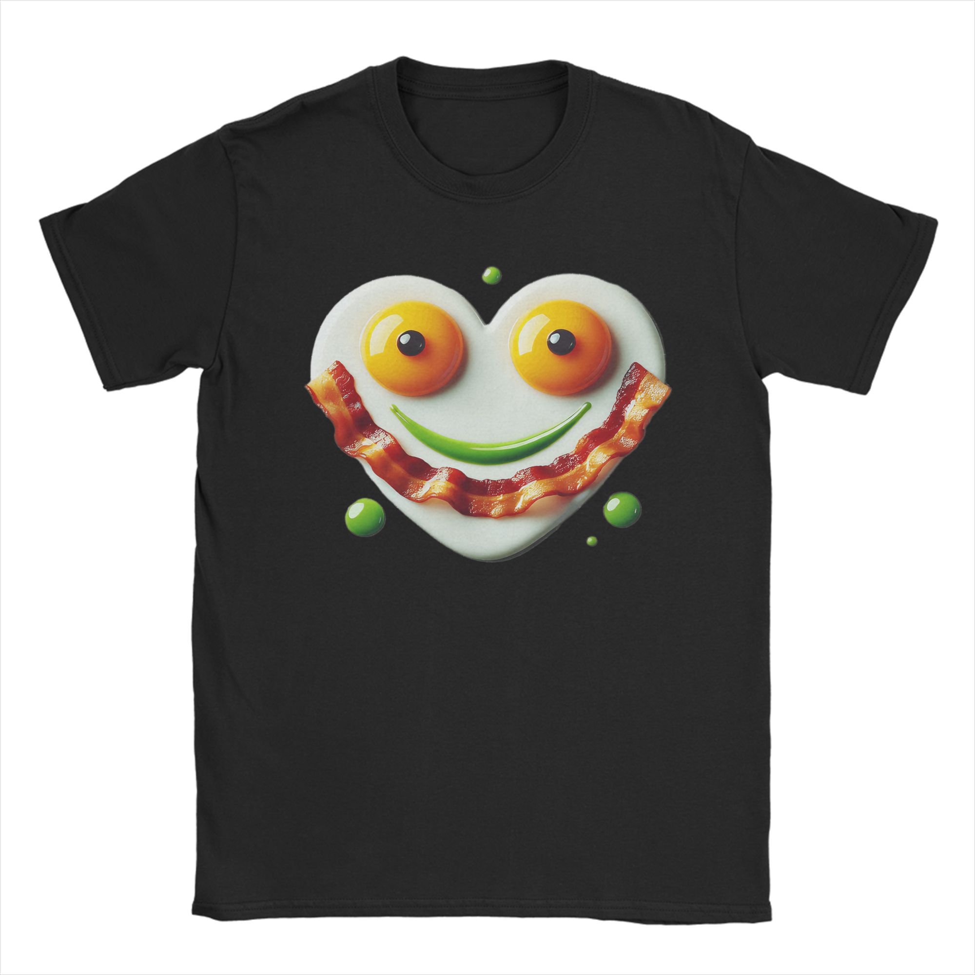 Unisexs Cute Green Chicken Egg Ham Smile Face Brunch Breakfast T Shirts Pure Cotton Clothing Vintage Short Sleeve Crewneck Tees S