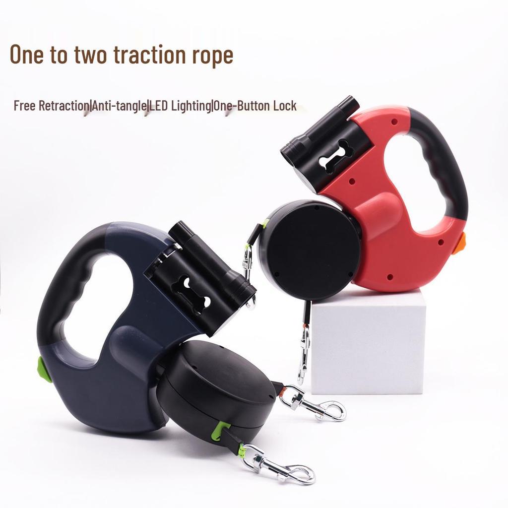 Double-Headed Automatic Retractable Pet Leash with Flashlight
