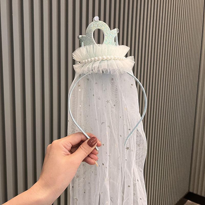 Koreanische Prinzessin 3D Krone Stirnband Schleier für Geburtstagsparty & Blumenmädchen