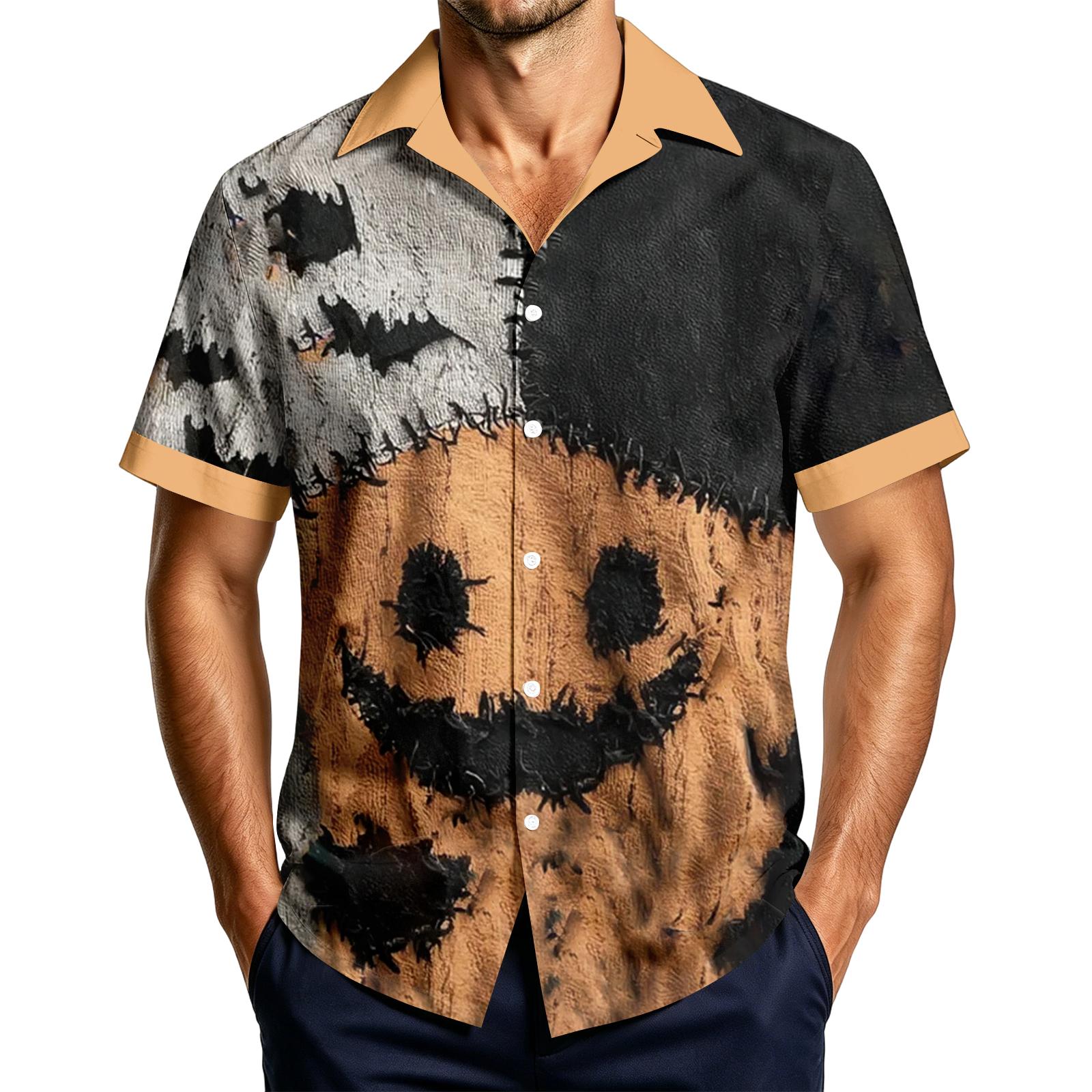 Men s Casual Short Sleeve Halloween Print Shirt L