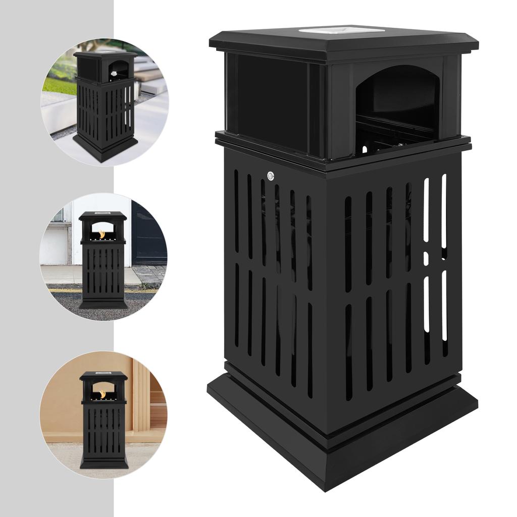 Outdoor Trash Can with Ashtray 40Gal, Stainless Steel Commercial Garbage Bin Double Door Lockable for Park Street Office
