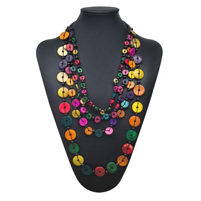 Handmade Bohemian Coconut Shell Wooden Necklace with Women's Ethnic Style Long Style Multi Layer Colorful Necklace