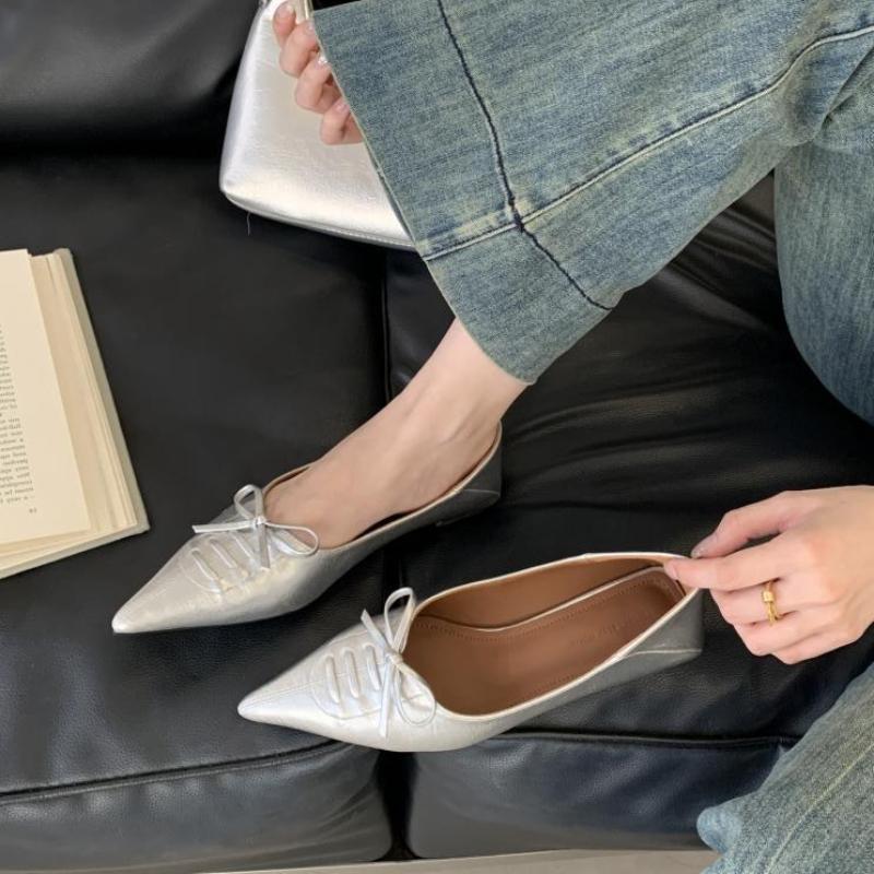 Fashion Elegant Butterfly-knot Shallow Women Low-heeled Shoes Fashion Pointy Toe Flat Sandals Comfortable Soft Sole Brand Designer Shoes