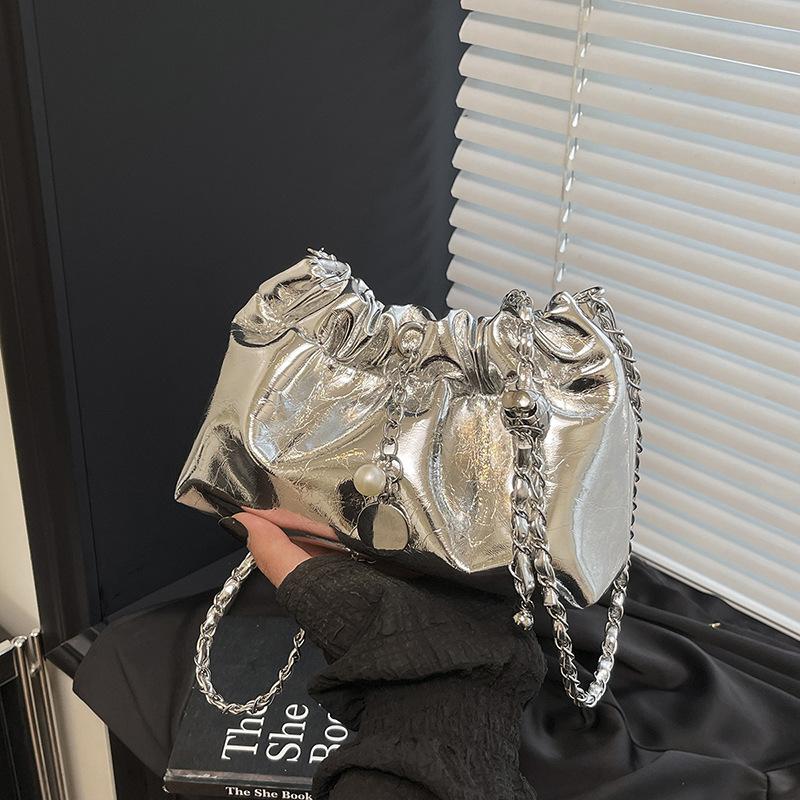Zarte Nischen-Plissee-Tasche Damen neue Sommer vielseitige Ketten-Umhängetasche Bucket Bag