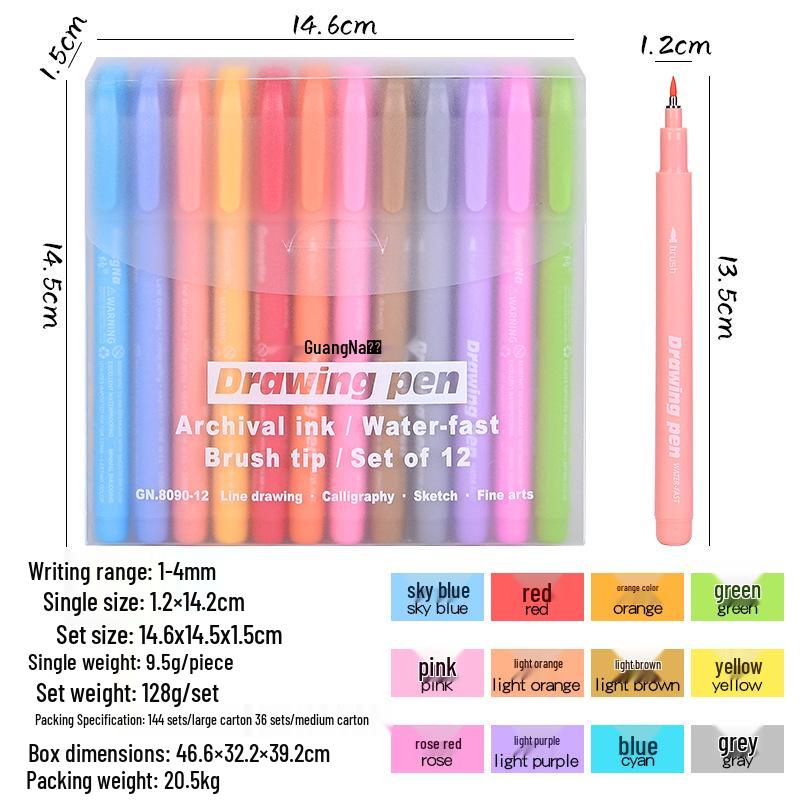 

8090 Soft Tip Waterproof Drawing Pen - Blendable Calligraphy & Outline Powder Colors