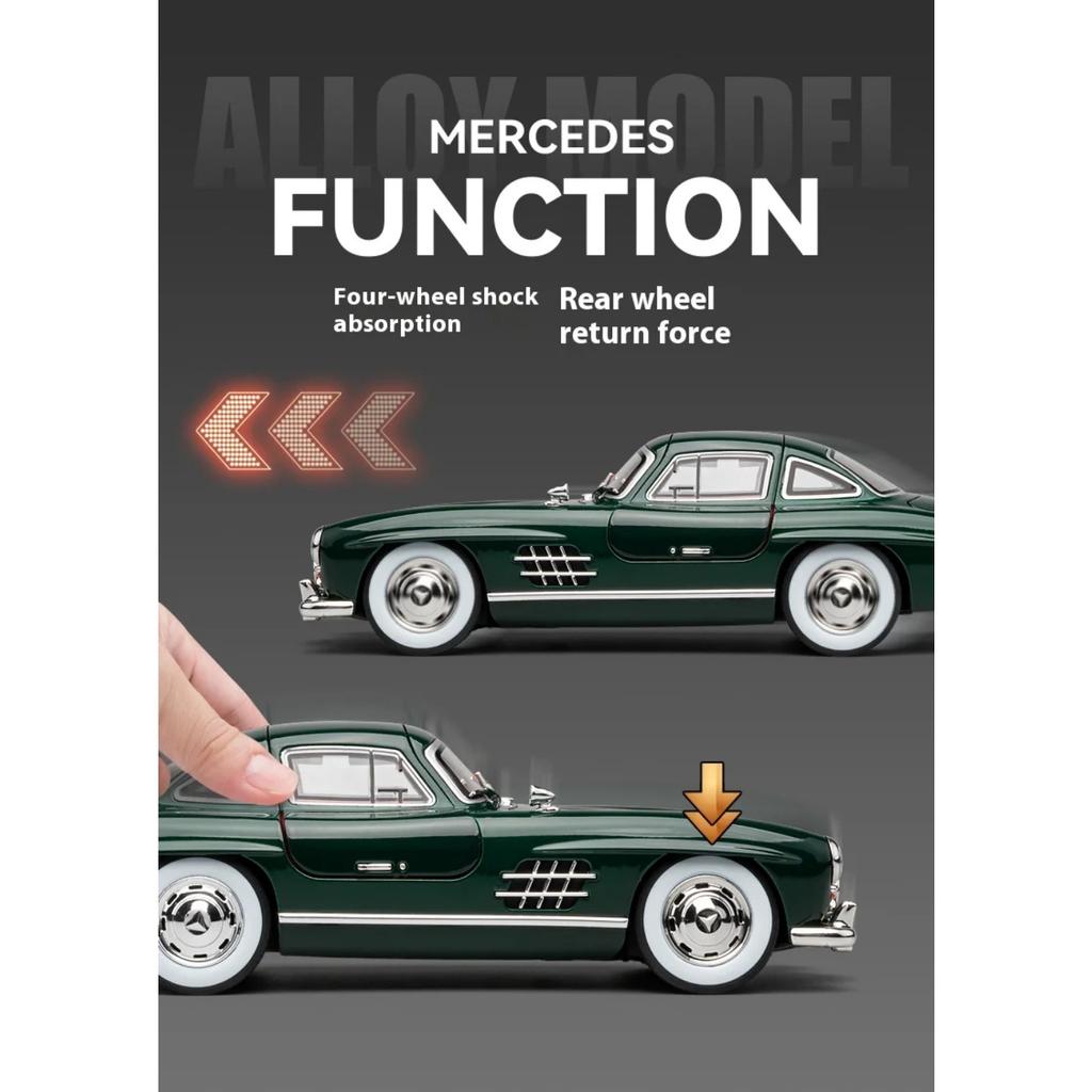 Scară 1/24 Benz 300SL Mașină Clasic Metal Aliaj Diecast Model Mașină Sunet și Lumină Colecționează Hobby Ornament Decorativ de Birou Cadou