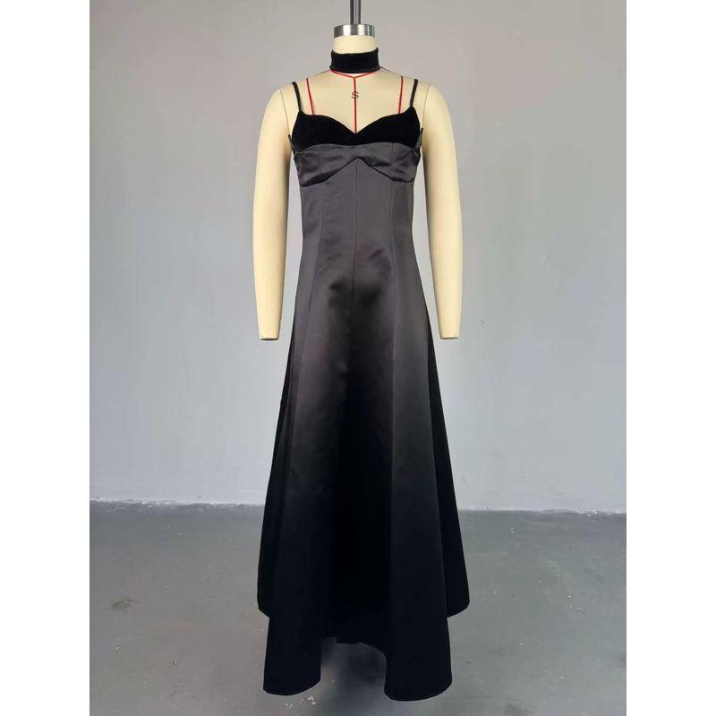 

Fashion New Arrival Elegant Elegance Sexy V-neck Brace High Waist a Word Dress Sexy Backless Dress Black 2XL