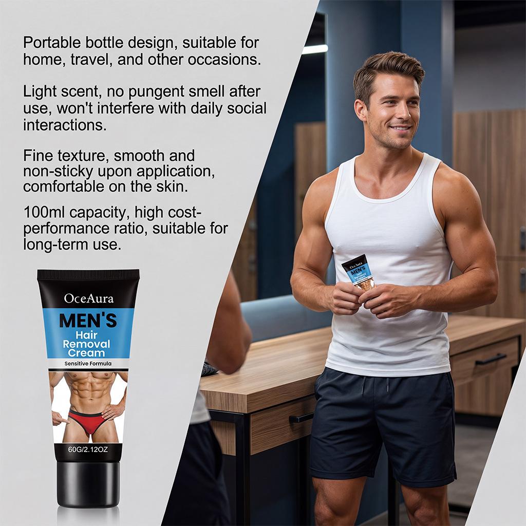 OCEAURA Men's Gentle Body Hair Care Cream, Clean Skin, Soften and Moisturize Body Hair, 200ml