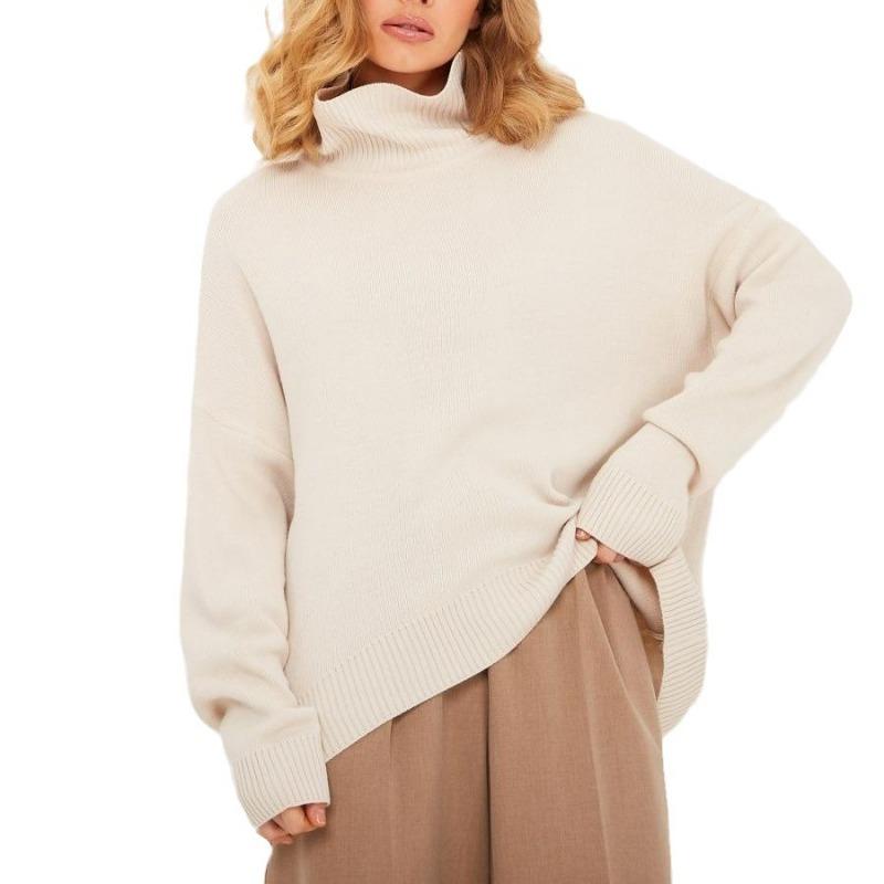 Autumn and Winter Women's Sweater Solid Color Loose Comfortable Casual High Neck Long Sleeve Sweater