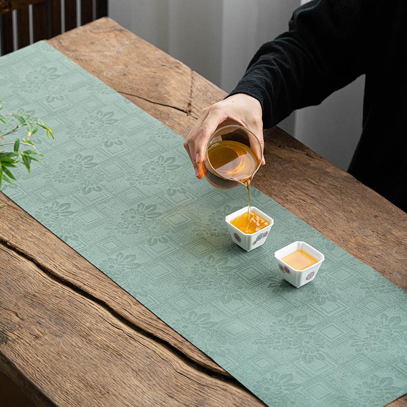 Chinese Retro Zen Waterproof Table Flag Mat Tea Table Cloth Long Tablecloth Tea Table Gifts Tea Towel Fabric Strip150/200/300cm