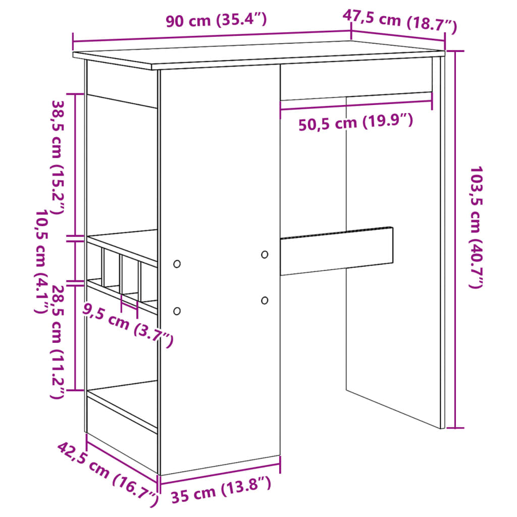 Bar Table with Shelf Sonoma Oak Finish 90 x 47.5 x 103.5 cm Particleboard