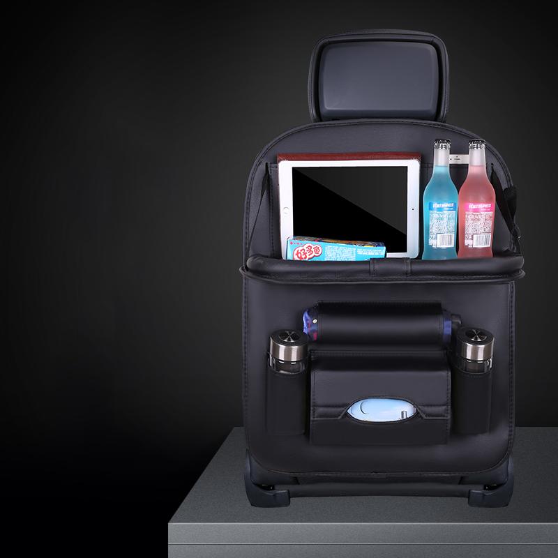 

Car Back Seat Organizer Storage Bag with Foldable Table Tray Tablet Holder Tissue Box Brown