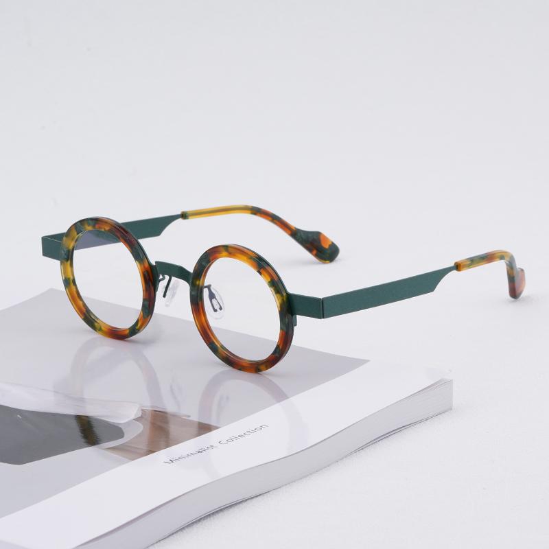 

ANNE ультра легкие стальные пластинчатые очки овального дизайна, зеленая черепаха павлиньего цвета, зеленая оправа для очков Aurora, КРУГЛАЯ