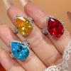 Manufacturer's Copper Rings Women's Jewelry Zircon Water Droplet Shape Chinese Red Sea Blue Yellow Luxury Fashion High-end Sense