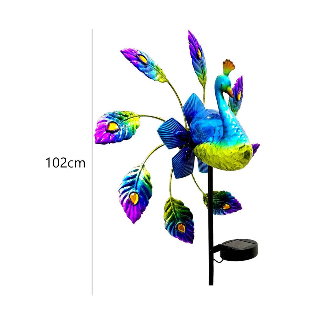 Solar Birds Windmill Light 3D Iron Wind Spinners Ground Plug Light Colorful Lighting Ornaments Home Decor for Courtyard Garden