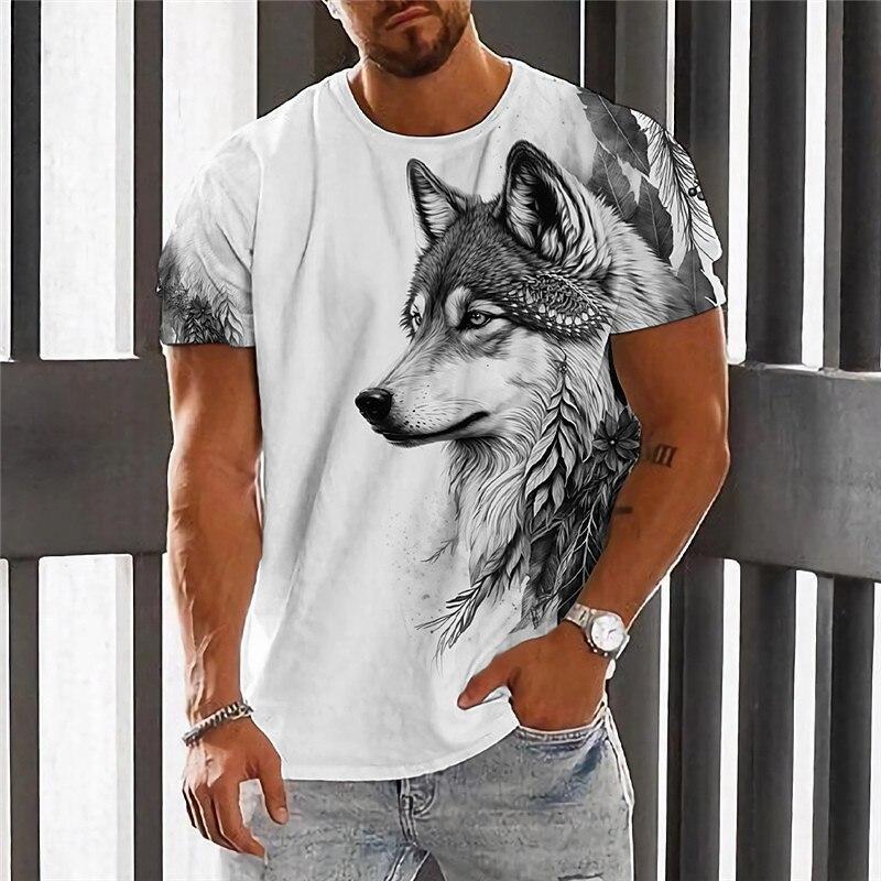 Men's Short Sleeve T-Shirt with Cool Wolf Print, Casual Fashion Tee