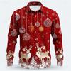 Christmas Men's Dress Shirt with Red Snowflake and Cedar Pattern, Black Lapel Bow Tie, Festive Party Style Men's Shirt