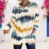 Women Plus Size Round Neck Long Sleeve Printed Loose Longline T Shirt With Pockets