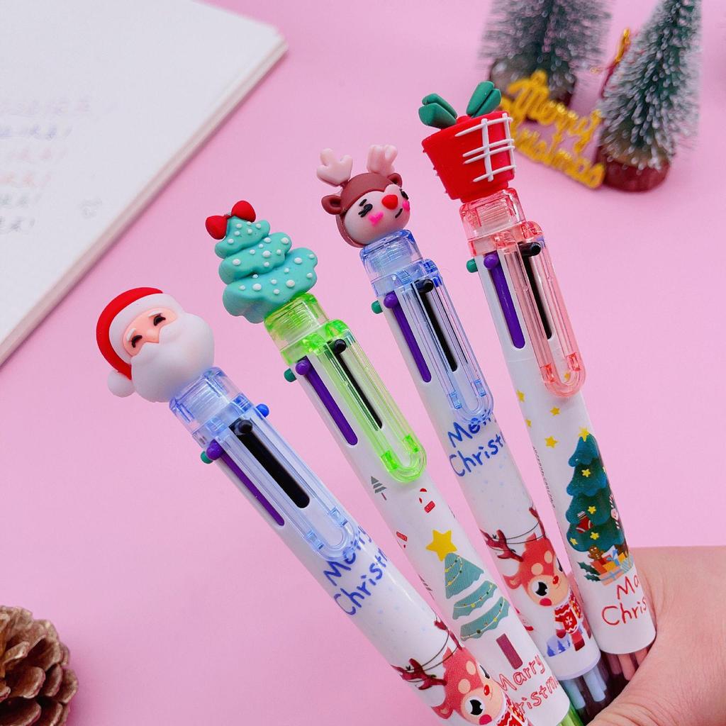 Christmas 6-Color Santa Claus Ballpoint Pen: Multi-Color Push-Button Journaling Pen for Students