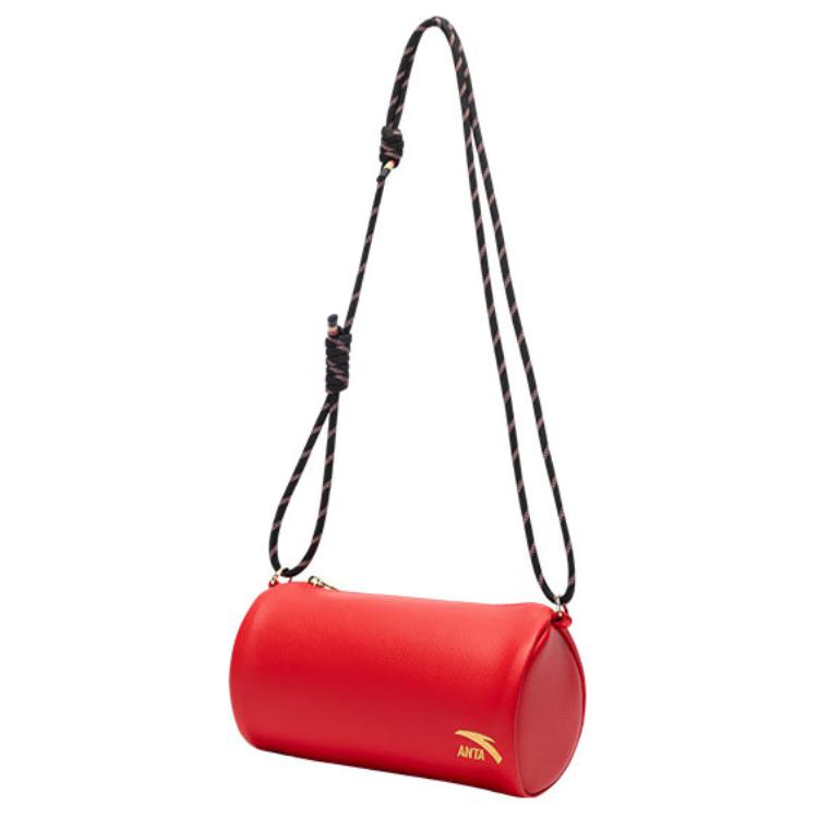 New Anta Synthetic Leather Cylinder Bag Crossbody Bag Regular Unisex Rich Red 192518113-3