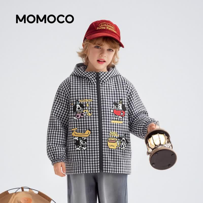 MOMOCO Boys' Plaid Casual Hooded Jacket
