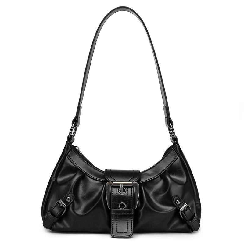 Vintage Y2K Buckle Shoulder Bag Retro Distressed Leather Armpit Purse, Casual Streetwear Handbag for Women's Party Dinner Daily