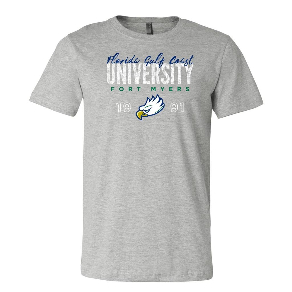 FGCU Eagles Dist Block Script Logo T-Shirt - Athletic Heather