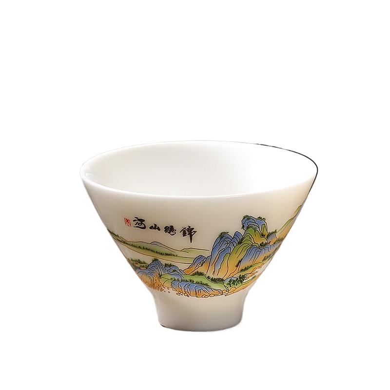 Suet Jade White Porcelain Kung Fu Teacup Dehua Tea Cup Ceramic Tea Drinking Master Cup Tea Cup Tea Set