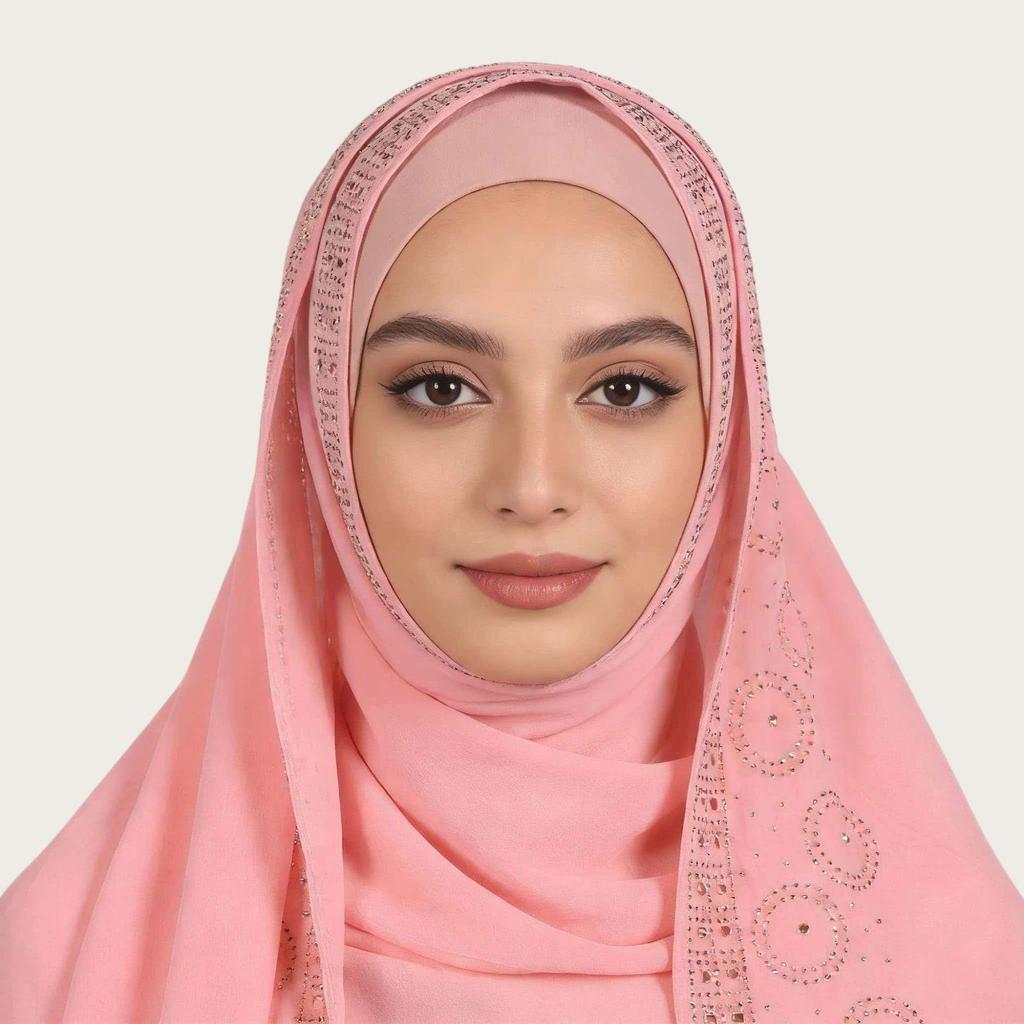 A007 Rhinestone & Pearl Embellished Long Scarf with Lace Trim