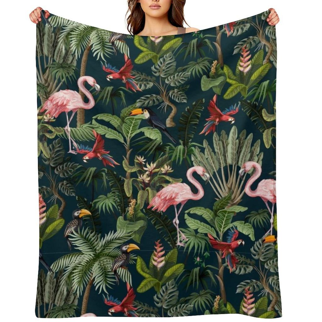 Jungle Pattern with Toucan, Flamingo and Parrot Throw Blanket Luxury Throw Kid'S Polar Stuffeds Blankets