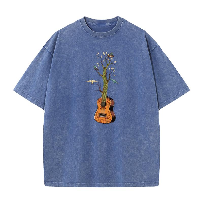 

Guitar Music Gift Idea Tops Tees Girlfriend Combed cotton Round Collar Retro Washed T Shirts Gift Washed Tops Shirt Graphic S