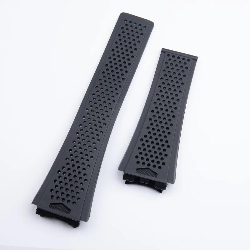 

Классический мягкий резиновый ремешок для часов TAG HEUER Strap Collection унисекс дышащий водонепроницаемый 29x22 мм выпуклый конец CARRERA браслет 29x22mm&Silver Buckle чёрный