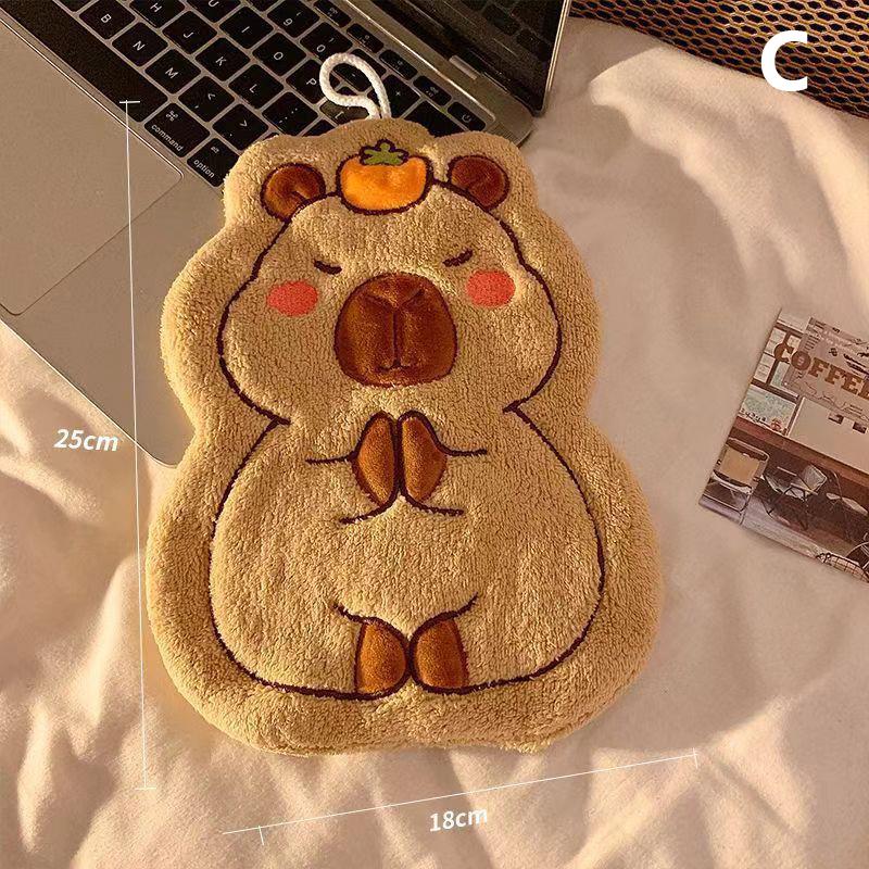 

Cartoon Hand Towel Cute Capybara Hanging Towel Kitchen Bathroom Face Washcloth Guinea Pig Coral Fleece Quick Drying Towel C