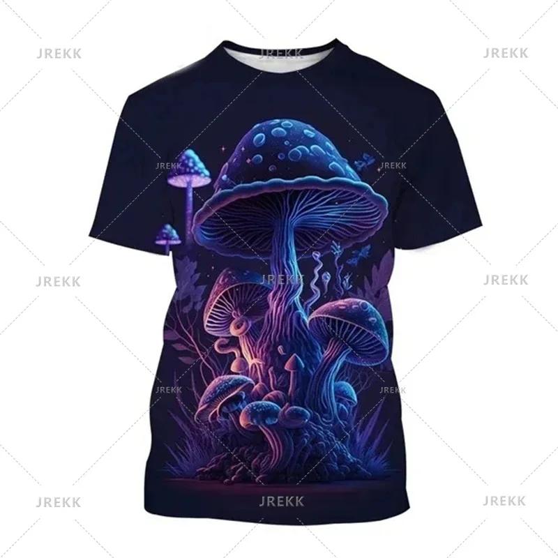 Summer Men's Casual T Shirts 3d Print T-shirt Art Design Colorful Mushroom Print T-shirts For Men Short Sleeve Streetwear Tops