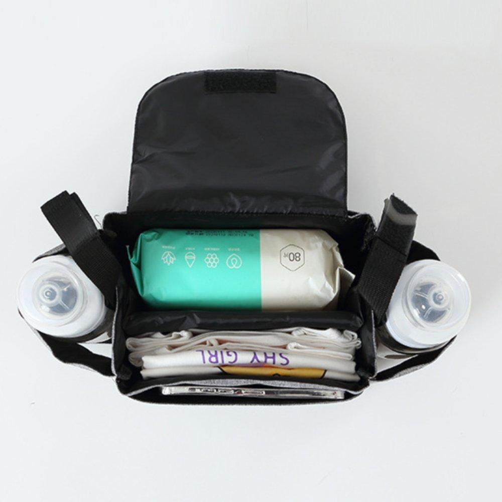 Stroller Organizer Bag, Baby Stroller Storage Basket, Universal Stroller Accessory Bag, Diaper Bag with Cup Holder, Black