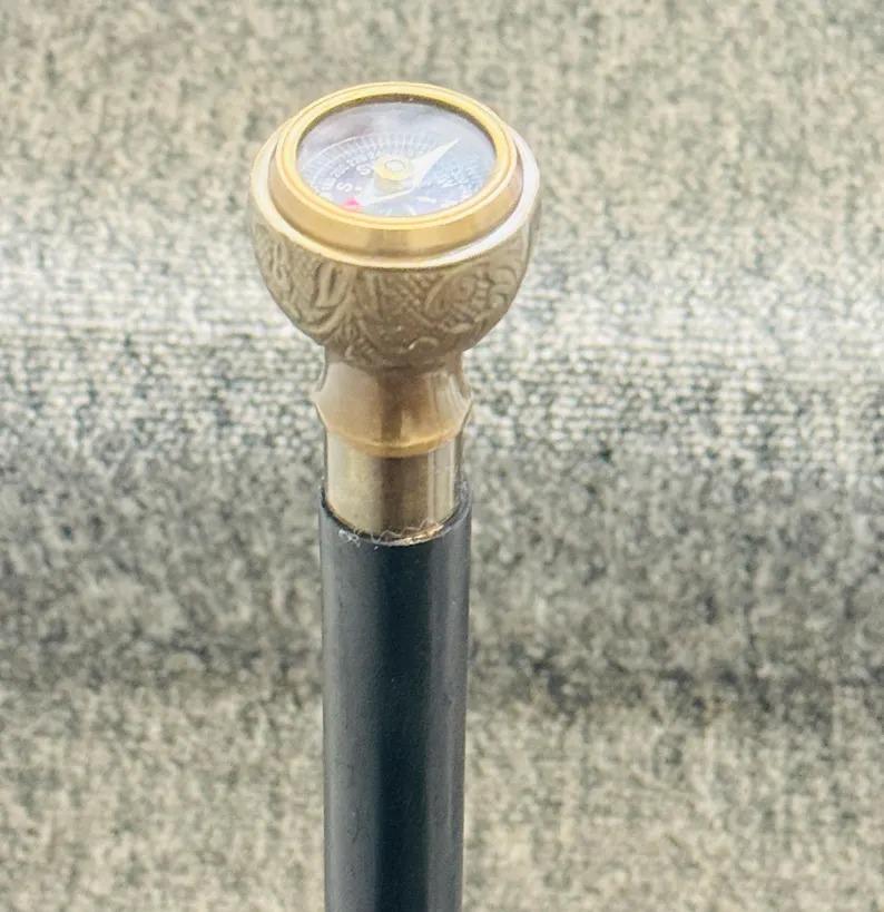 Walking Compass Handle & Wooden Stick Brass Antique Style Designer Nautical cane working Compass