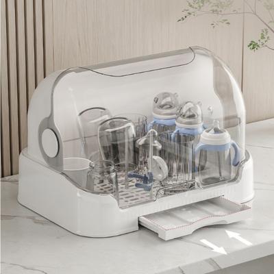New Baby Bottle Drying Rack & Bottle Organizer Dustproof Storage Container with Removable Drip Tray, Hygienic Feeding Accessorie