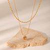 Double Layer Twist Chain Titanium Steel Necklace with Oval Beads Small Gold Ball Pendant Fade Resistant Jewelry