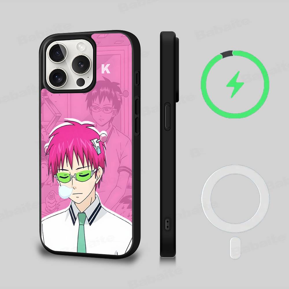 Cute Kitty Boy Saiki Kusuo Magnetic Case For IPhone 17 16 14 13 12 11 15 Pro Max Plus Wireless Charge Phone Cover