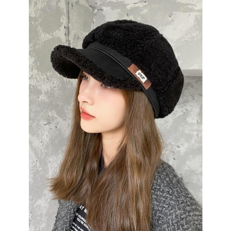 Καπέλο από απομίμηση γούνας αρνιού για γυναίκες με βελούδο βελούδο παχύ καπέλο γλυκάνισου για τον χειμώνα ζεστό καπέλο του μπέιζμπολ casual καπέλο εφημεριδοπώλη