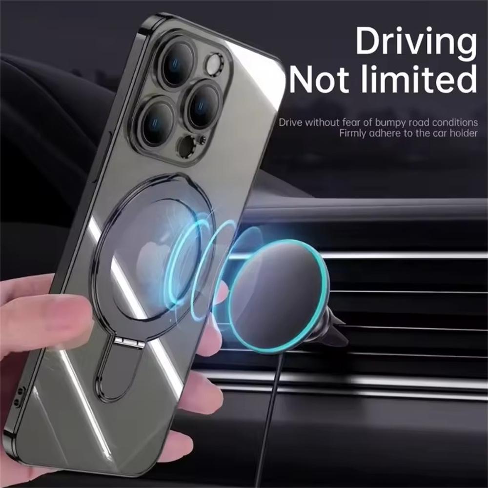 Luxury For Magsafe Bracket Case For iPhone 16 15 14 13 12 11 Pro Max 16 15 Plus Magnetic Ring Stand Holder Clear Acrylic Cover