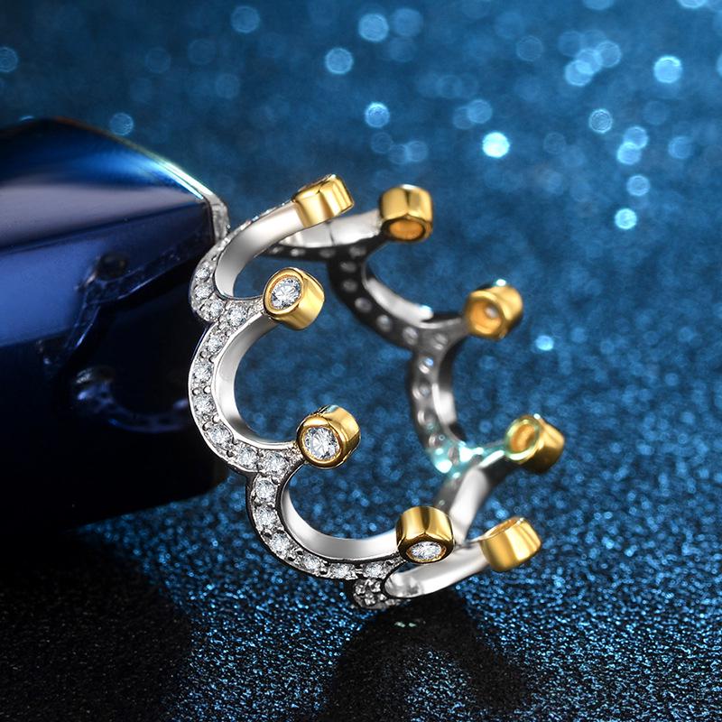 Fashion Glamour Women Crown Gold Plated Crystal Bridal Engagement Ring Ornament