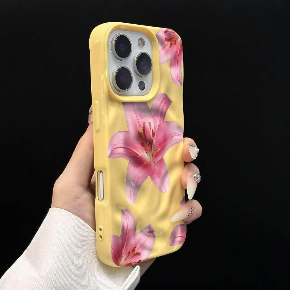 

Luxury Romantic Lilies flower Phone Case For iPhone 17 16 15 14 13 12 11 Pro Max 14 Plus 17 Air Wrinkle Wave Soft Silicone Cover iPhone Air