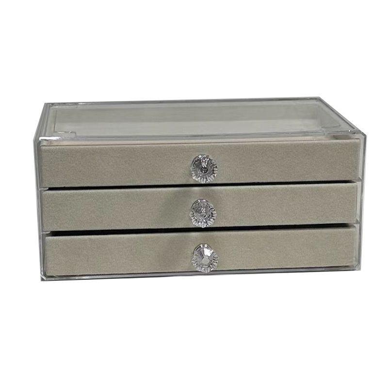 2025 Acrylic Velvet Jewelry Organizer with 3 Drawers for Earrings Necklaces Bracelets Storage- Stackable Display Case Box Holder