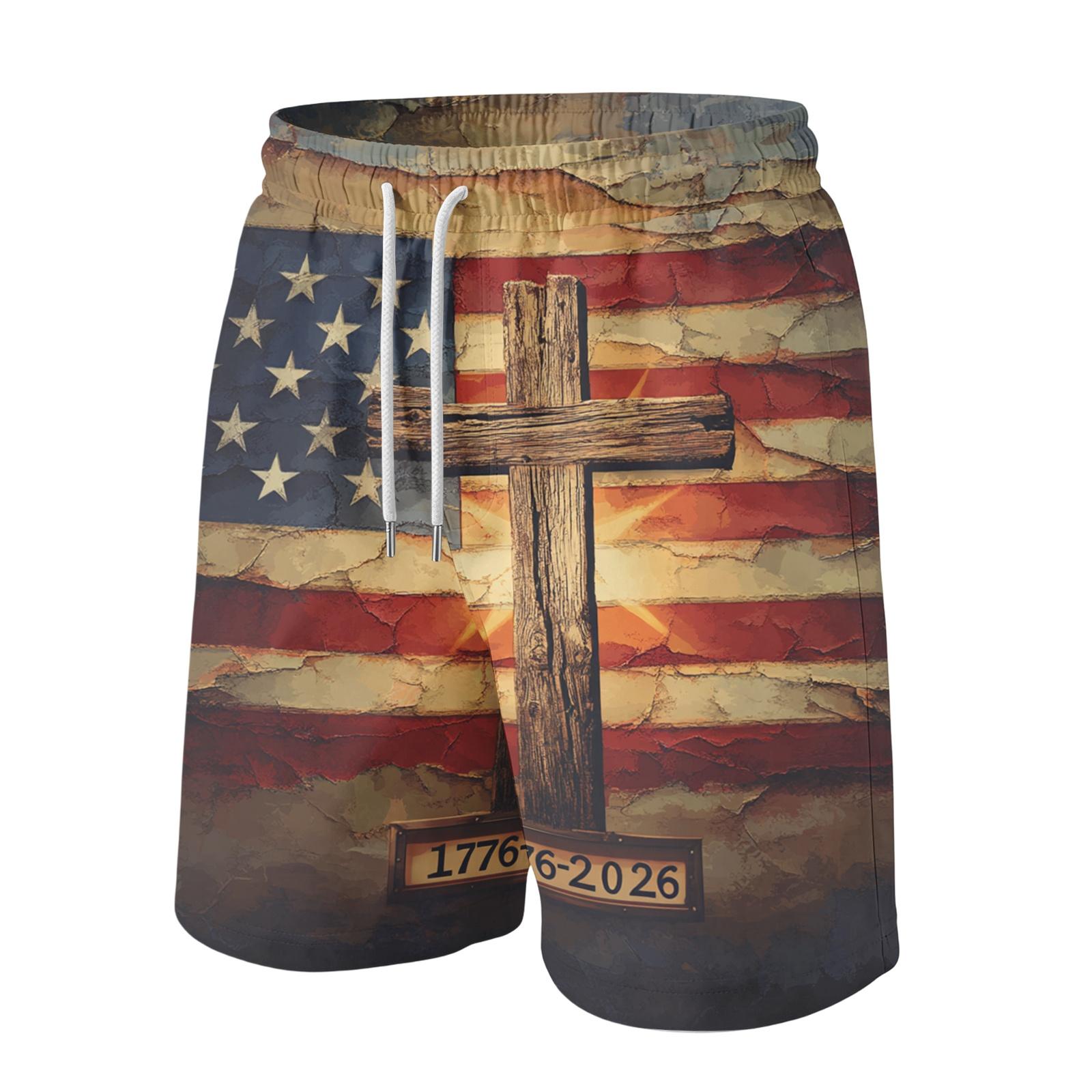 

Men Casual Drawstring Waist Shorts with Independent Day Print Lightweight Breathable Fabric Comfortable Fit Suitable for Daily Wear XL красный
