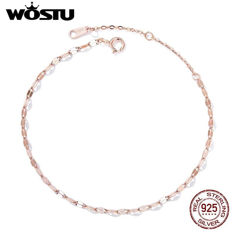 WOSTU Echtes 925er-Sterlingsilber, vielseitiges, glänzendes Armband für Mädchen, trendige Damen-Basic-Kette, feiner Schmuck, Party-Geschenk
