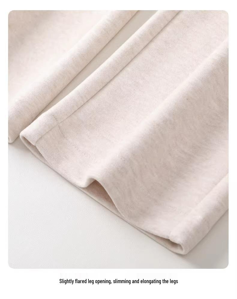 Beige Woolen Micro-Flare Pants for Women - Autumn/Winter 2024 Collection, Slimming Thick Cashmere for Petite Sizes.