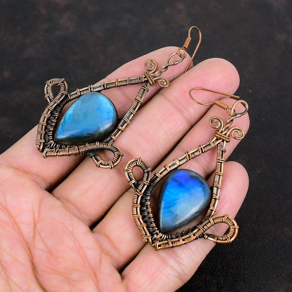 Labradorit Ohrring Kupferdraht umwickelter Ohrring Handgefertigter Edelsteinschmuck Einzigartige Ohrringe Kupferschmuck Geschenke für Mama Ohrring im neuesten Design